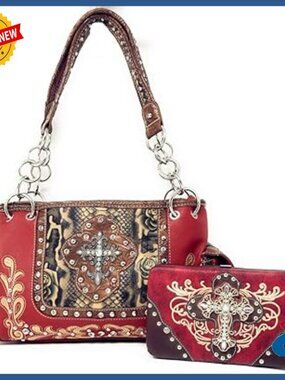 Rhinestone Cross Embroidered Leather Shoulder Bag Satchel Purse